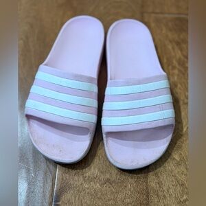 adidas Light Pink Slide Sandals with White Stripes
